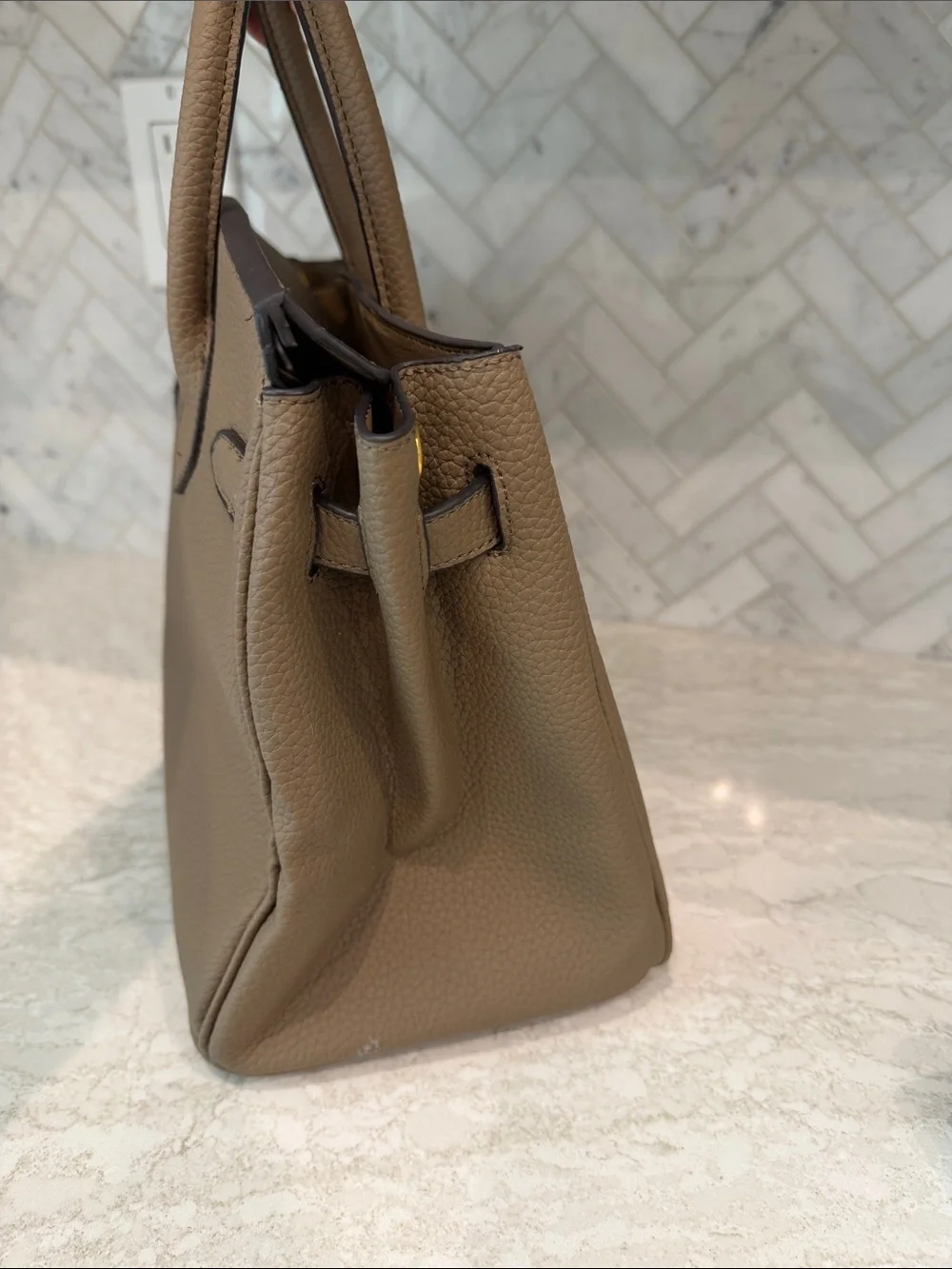 Vintage Taupe Satchel with Gold Hardware